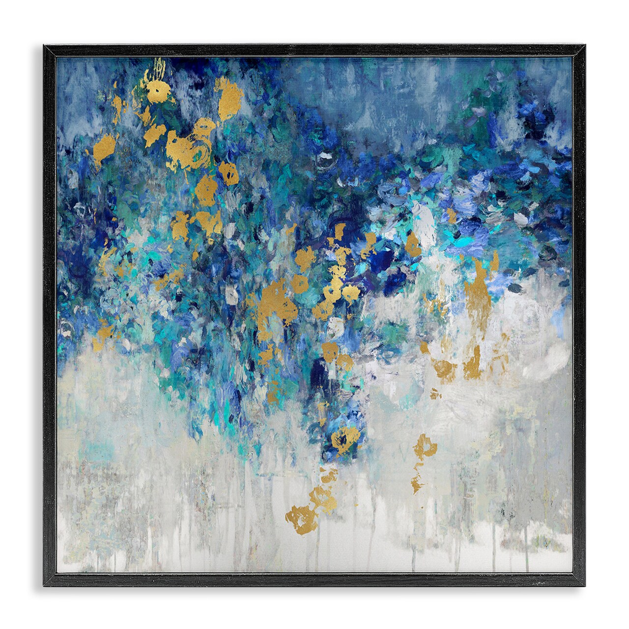 Stupell Industries Abstract Blue Gold Paint Design Framed Giclee Art